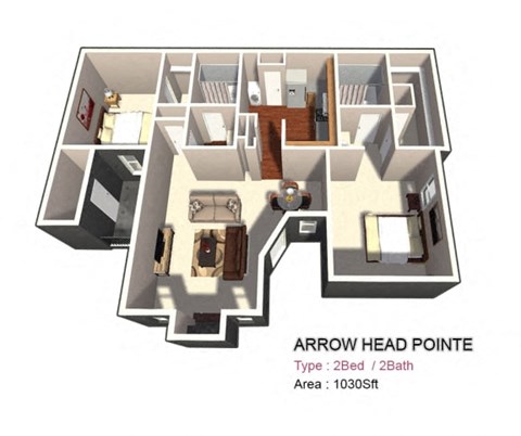 2x2 large Floor plan 1030 sf